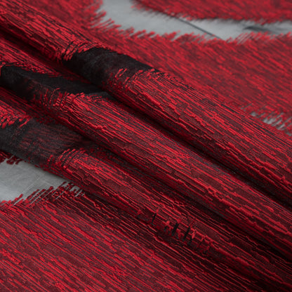 Organza Burnout Jacquard - Red Chevron Detail