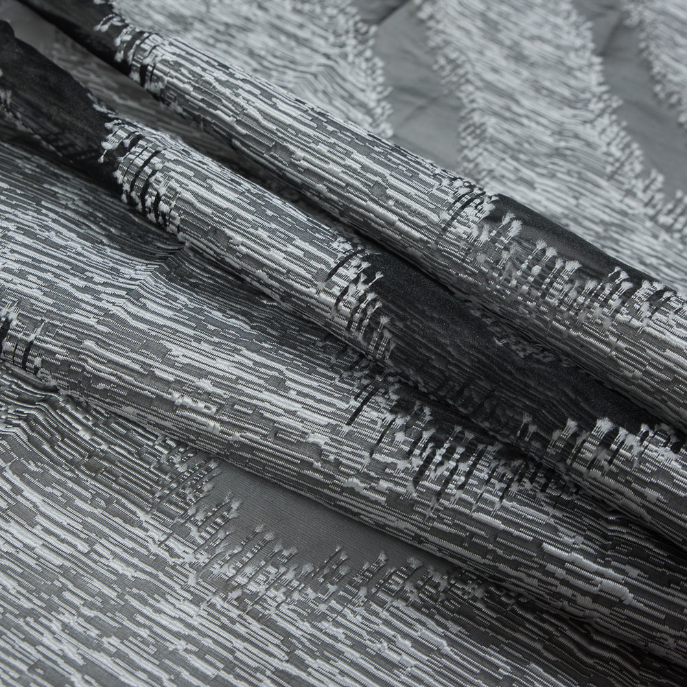 Organza Burnout Jacquard - Silver Chevron Detail
