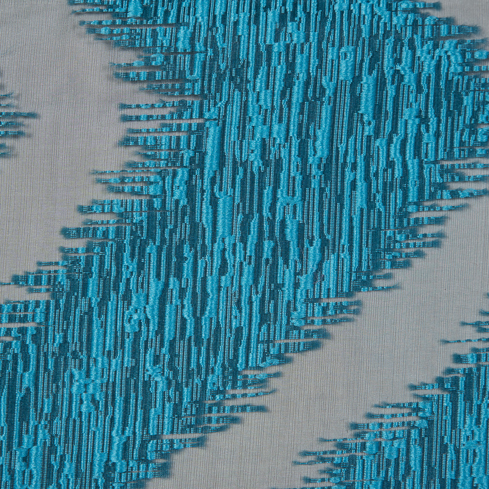 Organza Burnout Jacquard - Blue Chevron Detail