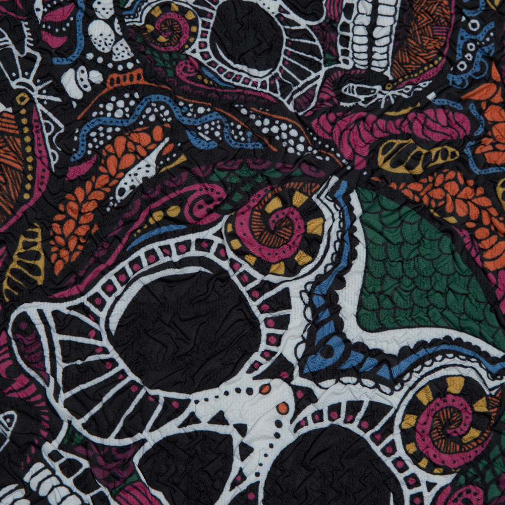 Multicolor Skull Printed Wrinkled Faux Plisse Detail