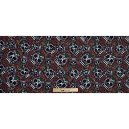 Multicolor Skull Printed Wrinkled Faux Plisse Full