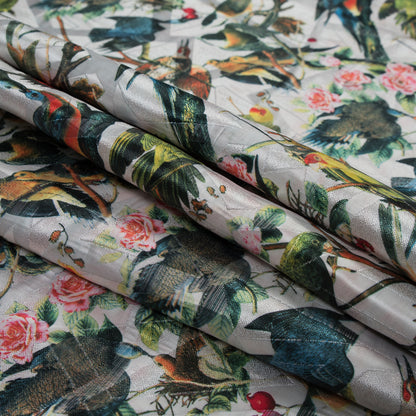 White Parakeet Printed Polyester Jacquard Folded
