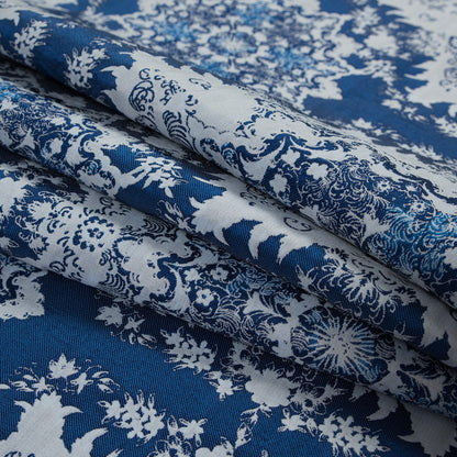 Blue and White Abstract Medallion Brocade Folded