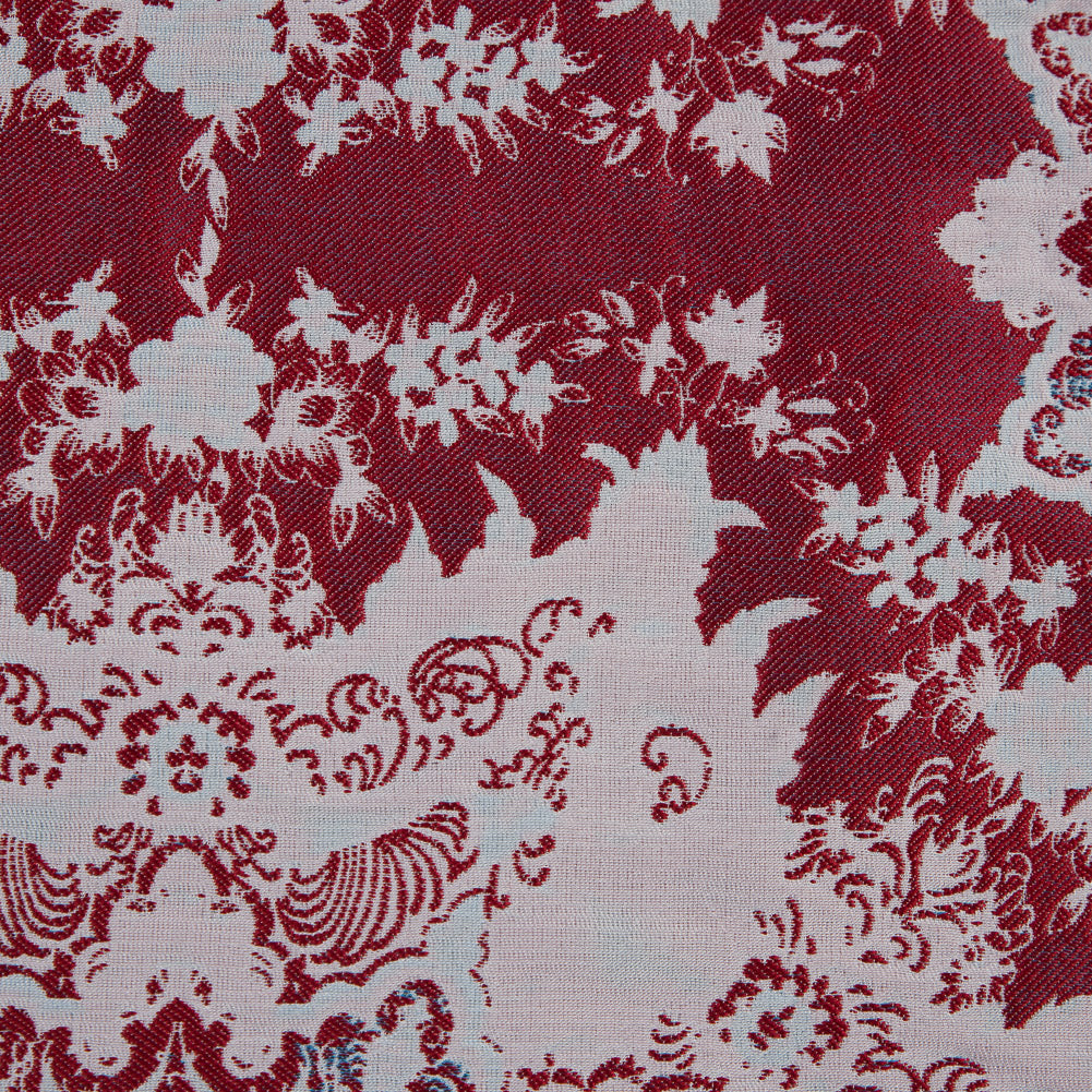 Red, Blue and White Abstract Medallion Brocade Detail