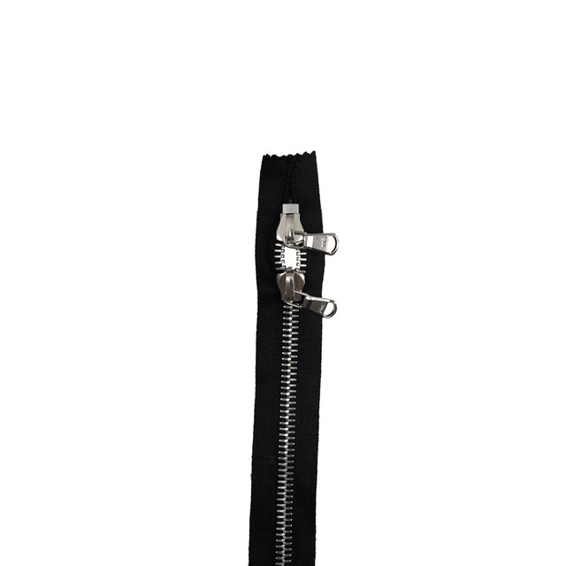Lampo 2 Way Black and Silver Closed Ended Metal Zipper - 31"