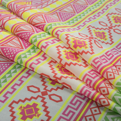 Fluorescent Geometric Striped Silk Crepe de Chine Folded