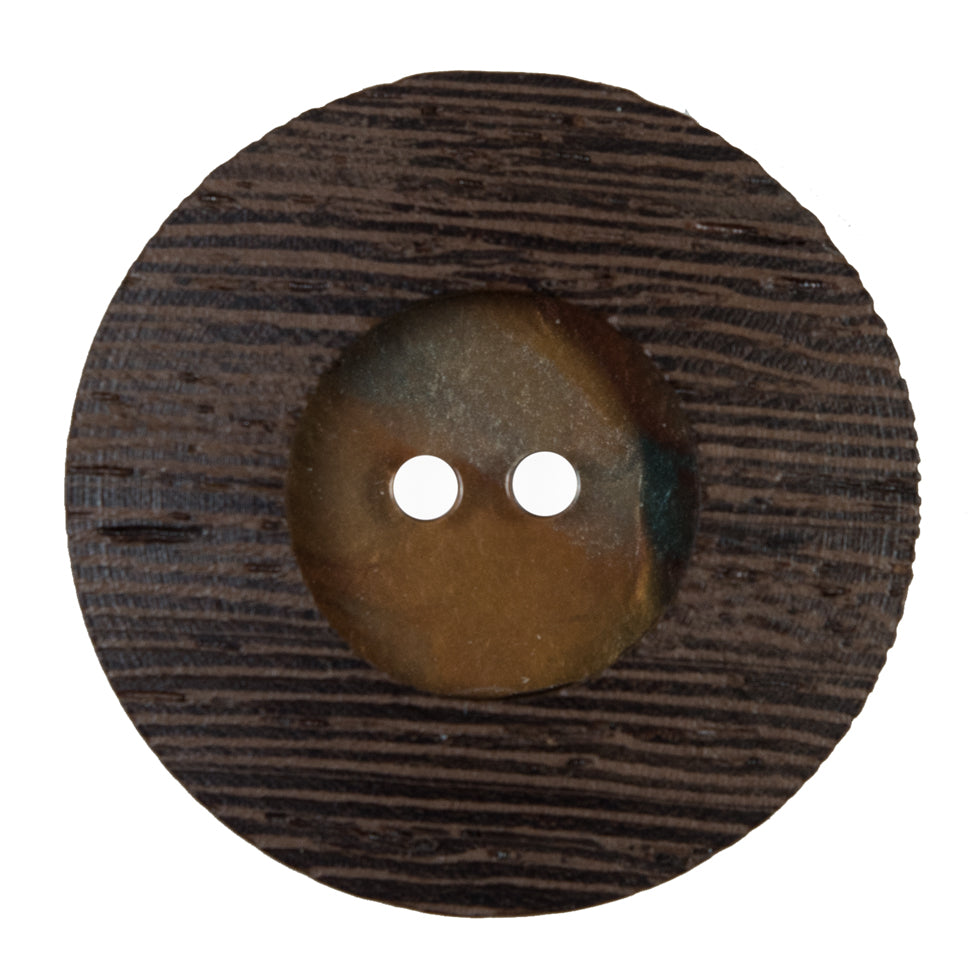 Brown Wooden 2-Hole Button - 55L/35mm Detail