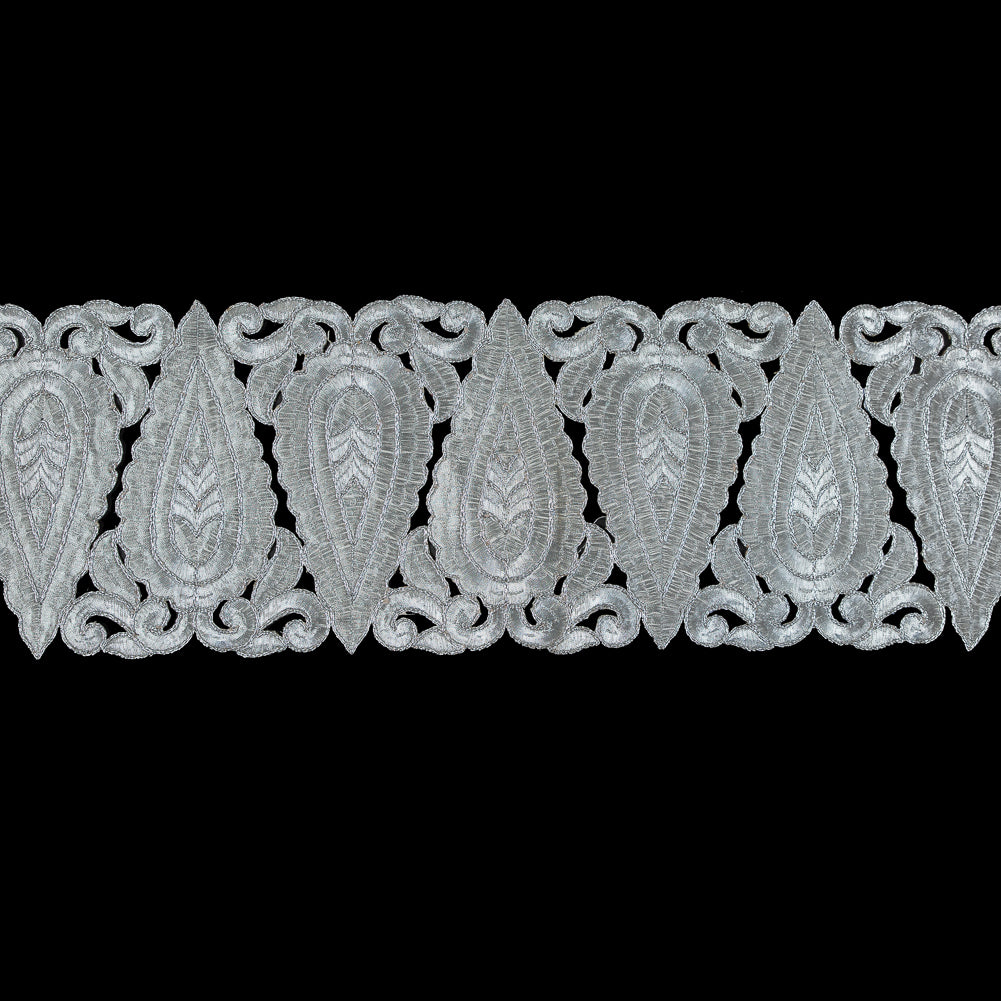 Metallic Silver Wide Paisley-Like Trim - 5.5"