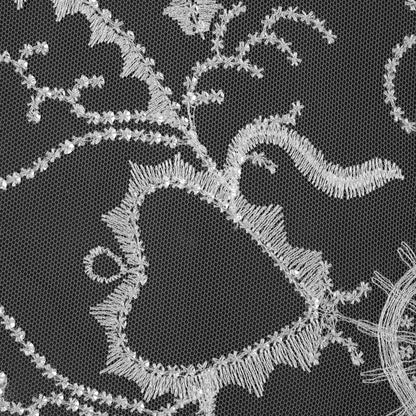 Embroidered Tulle with Sequins - White Fancy Swirls Detail