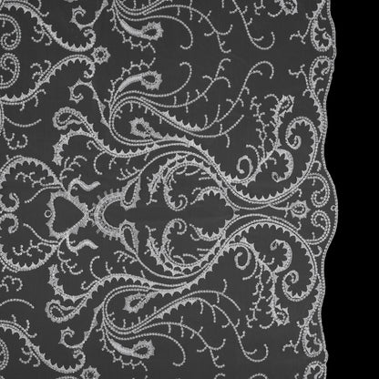 Embroidered Tulle with Sequins - White Fancy Swirls