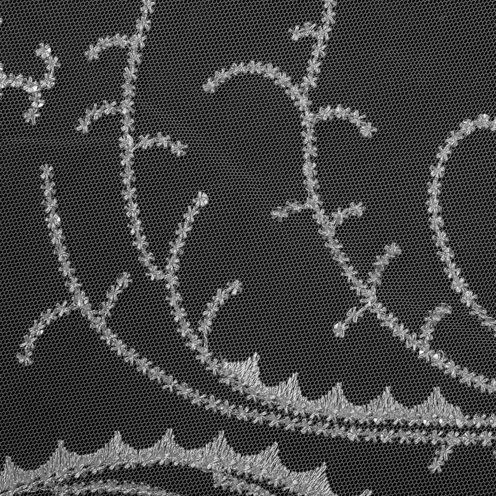 Embroidered Tulle with Sequins - Off White Fancy Swirls Detail
