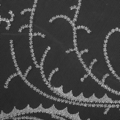 Embroidered Tulle with Sequins - Off White Fancy Swirls Detail