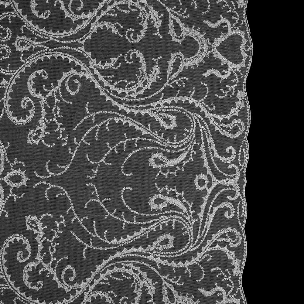 Embroidered Tulle with Sequins - Off White Fancy Swirls