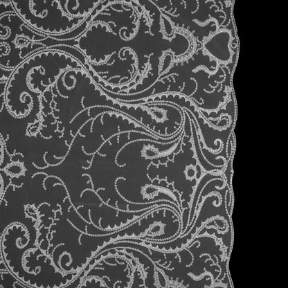 Embroidered Tulle with Sequins - Off White Fancy Swirls