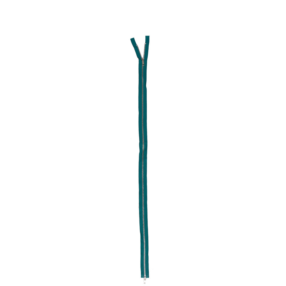 Jade and Silver Metal Two-Way Zipper - 36" Detail