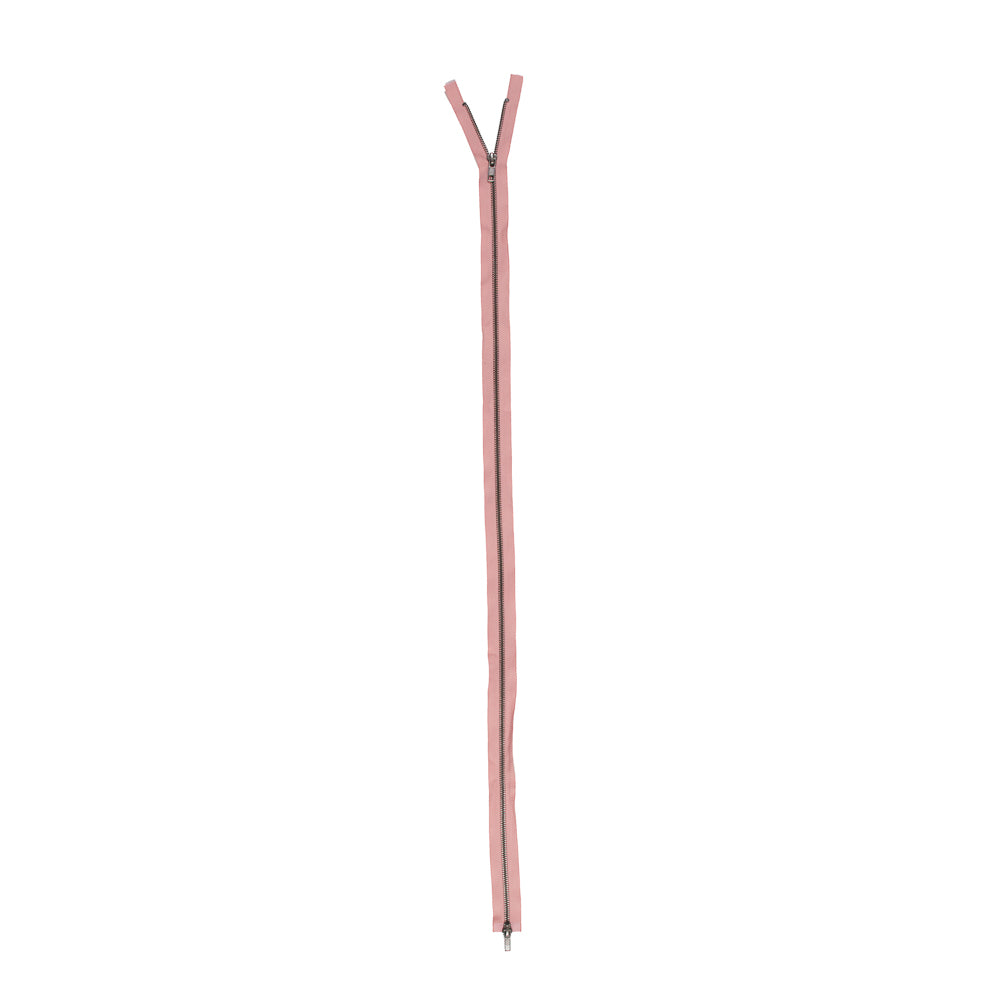 Peach Quartz and Matte Silver Metal Two-Way Zipper - 36" Detail
