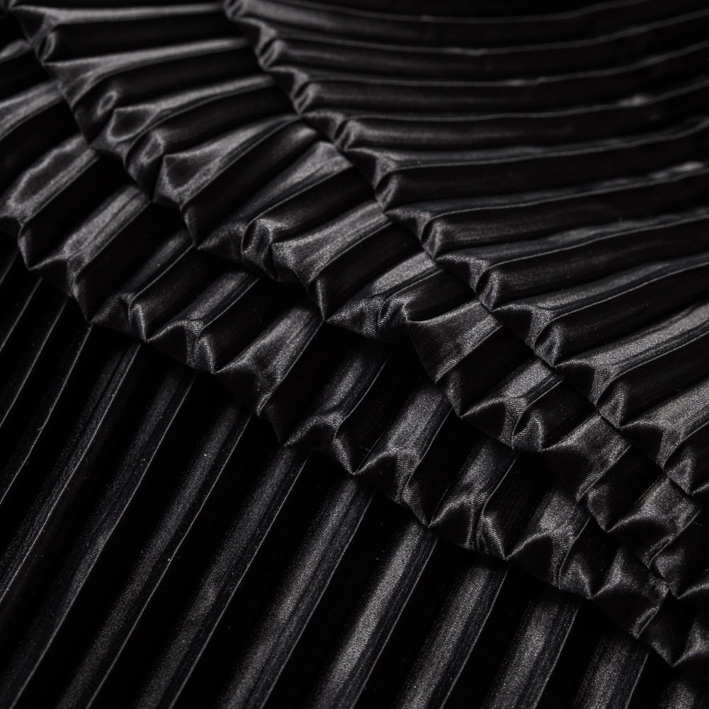 Pleated Stretch Satin - Black - Andreas Collection Detail