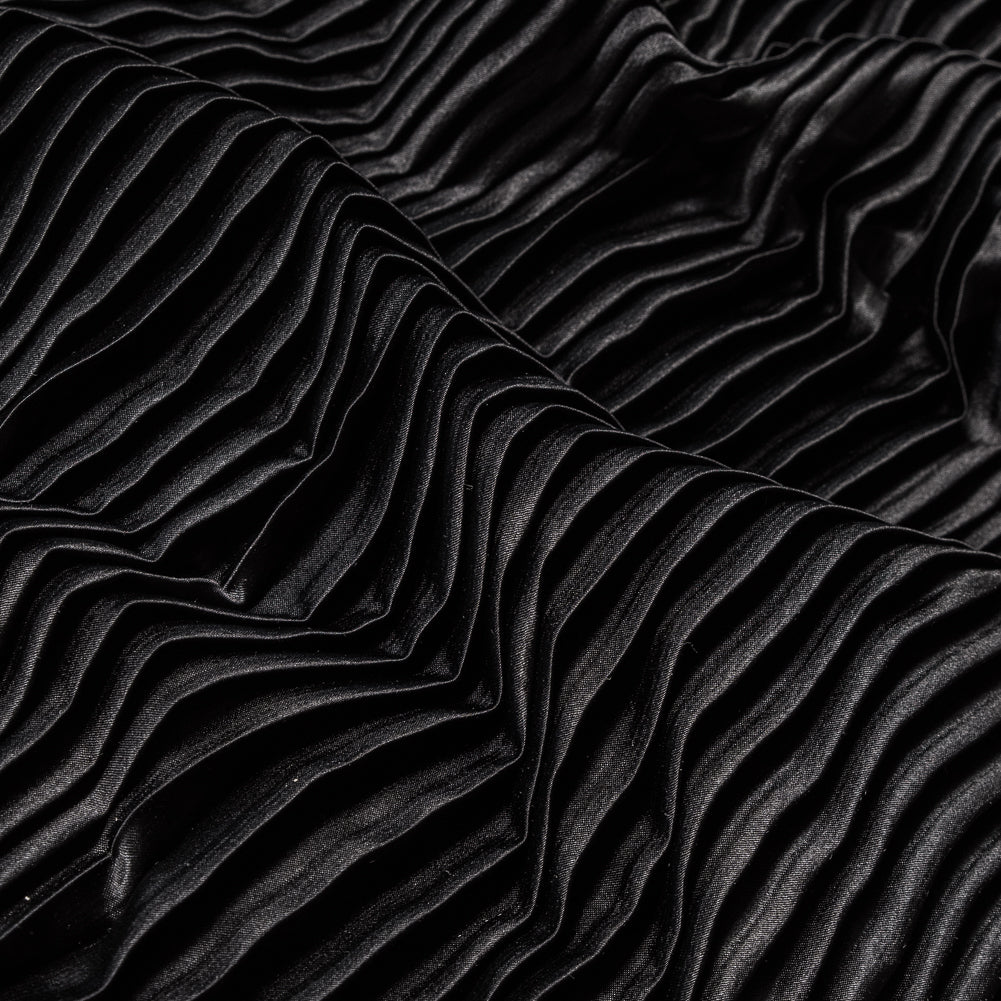 Pleated Stretch Satin - Black - Andreas Collection
