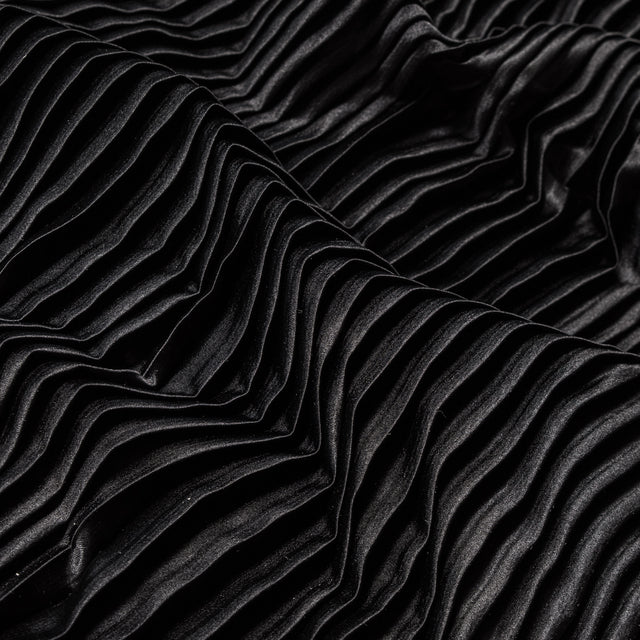 Pleated Stretch Satin - Black - Andreas Collection