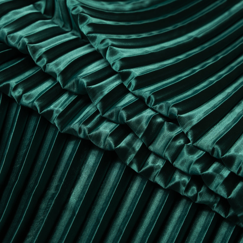 Pleated Stretch Satin - Emerald Green - Andreas Collection Detail