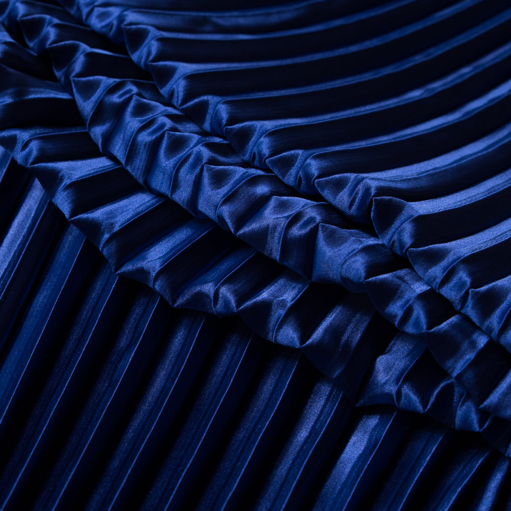 Pleated Stretch Satin - Royal Blue - Andreas Collection Detail