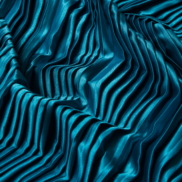 Pleated Stretch Satin - Aqua - Andreas Collection