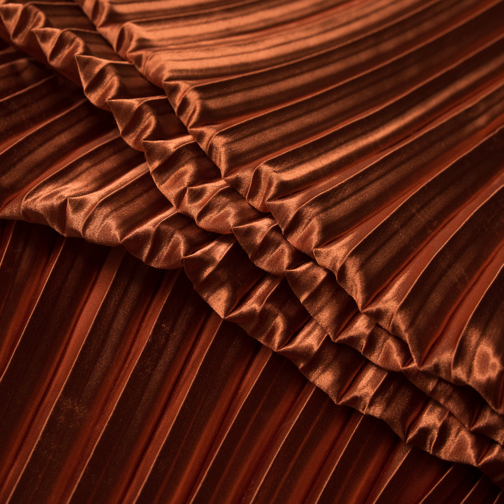 Pleated Stretch Satin - Burnt Orange - Andreas Collection Detail