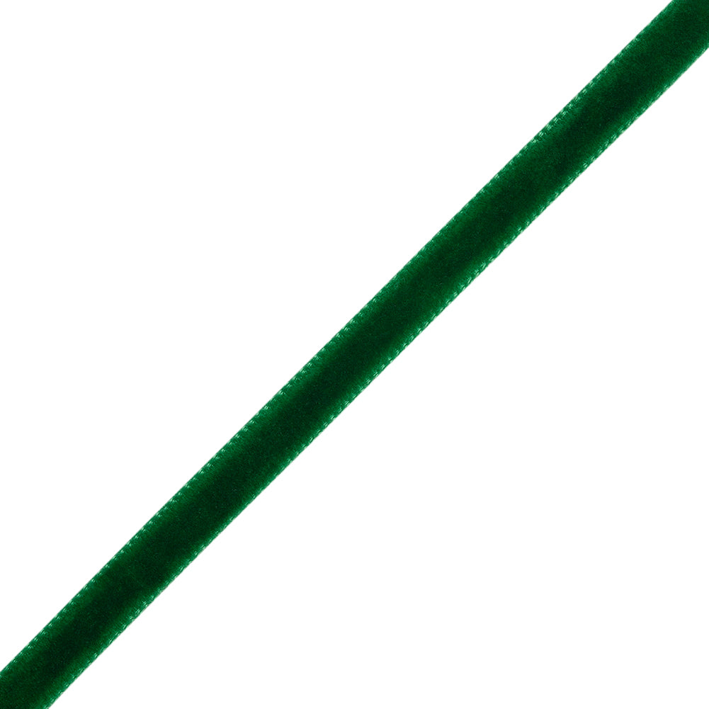 Single Faced Velvet Ribbon Made in Italy - 1/4" - Dark Green - Sabine Collection - Folded