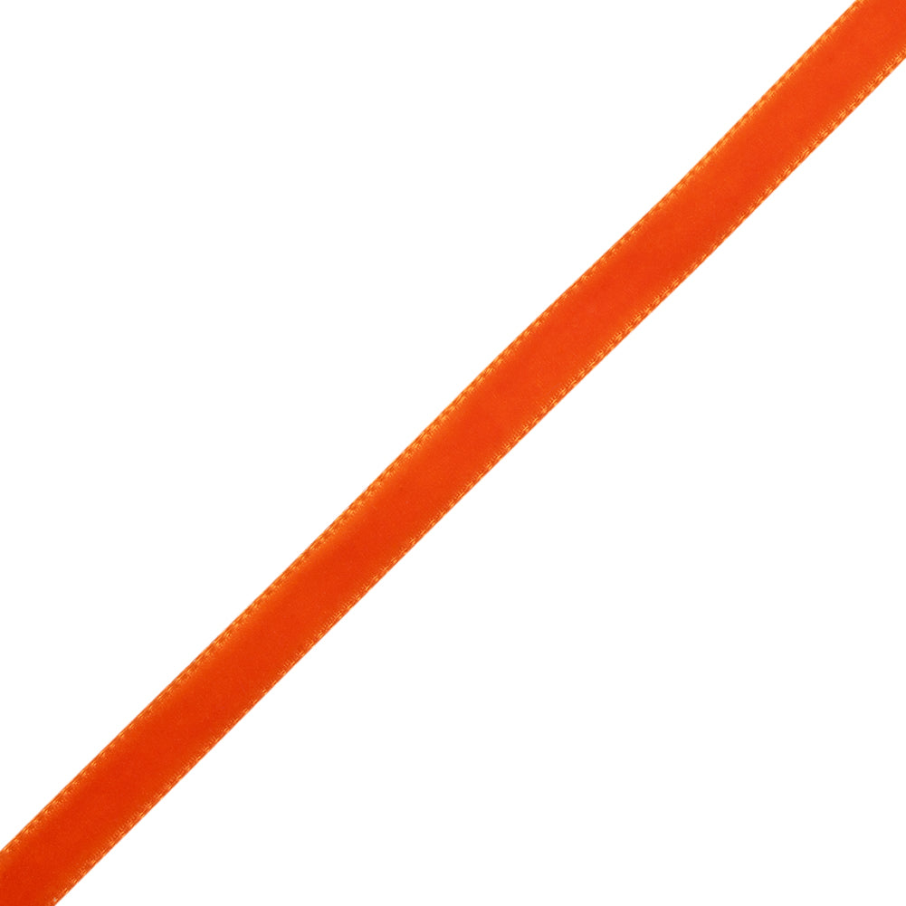 Single Faced Velvet Ribbon Made in Italy - 1/4" - Bright Orange - Sabine Collection - Folded