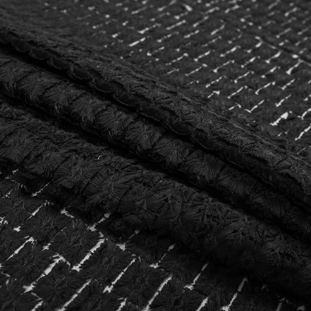 Black Novelty Geometric Embroidered Organza Folded