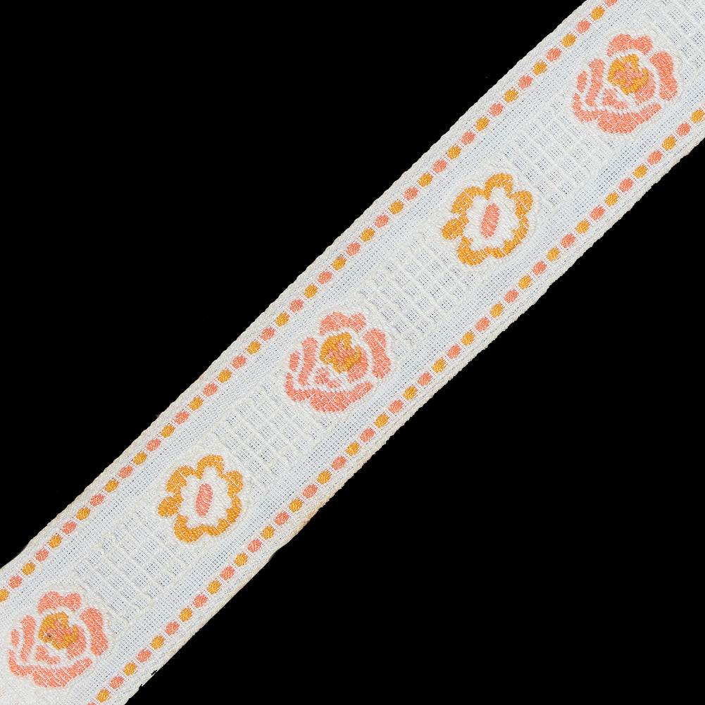 White and Mustard Yellow Floral Jacquard Ribbon - 1.25" Detail