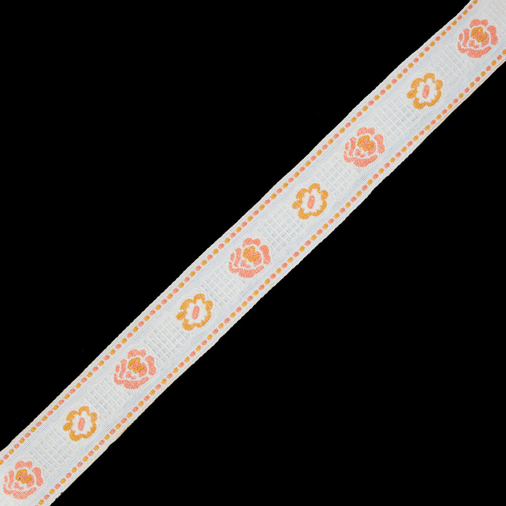 White and Mustard Yellow Floral Jacquard Ribbon - 1.25"