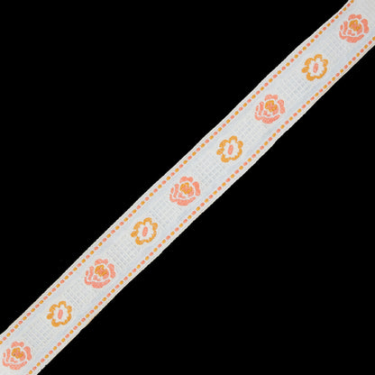 White and Mustard Yellow Floral Jacquard Ribbon - 1.25"