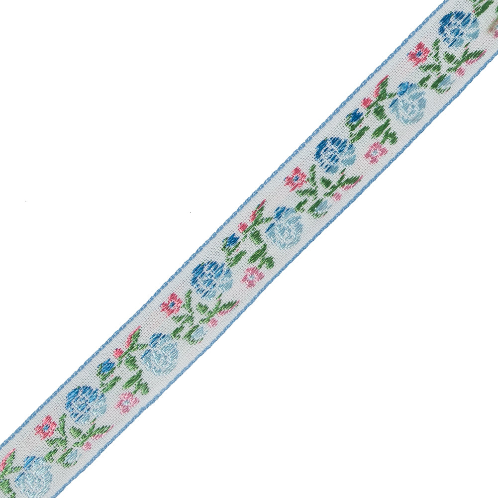 Blue and Pink Ombre Floral German Jacquard Ribbon - 0.625" Detail