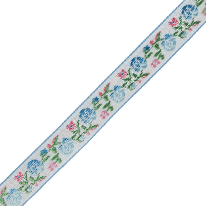 Blue and Pink Ombre Floral German Jacquard Ribbon - 0.625" Detail