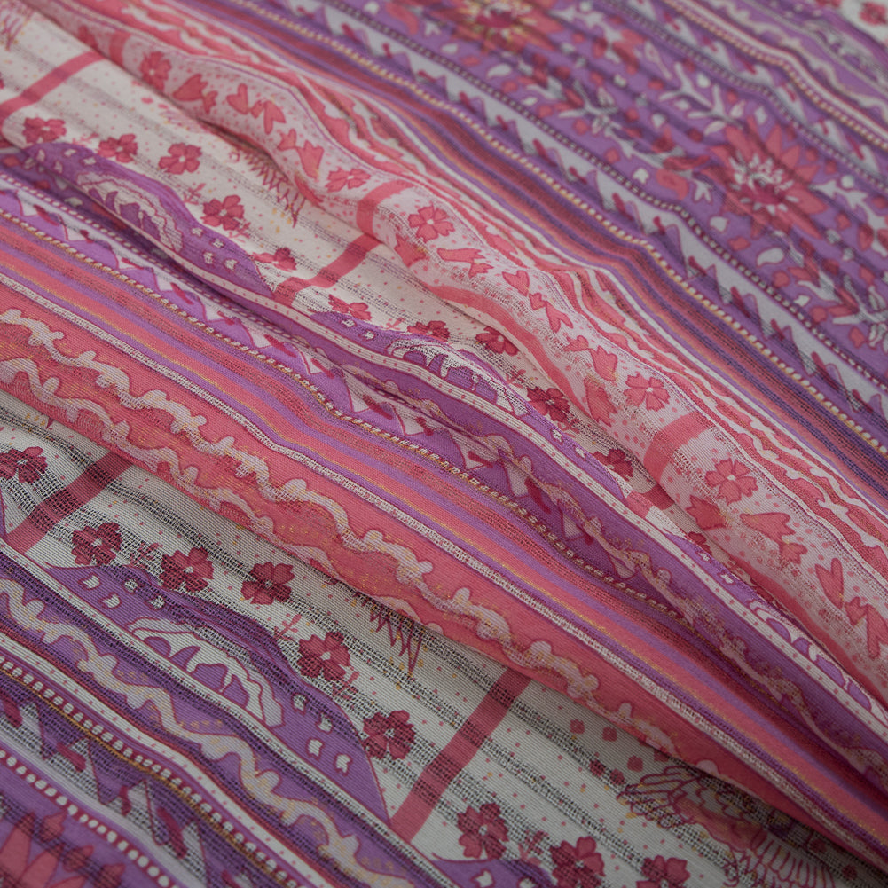 Pink, Purple and Beige Floral Gauzy Silk Detail