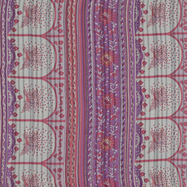 Pink, Purple and Beige Floral Gauzy Silk