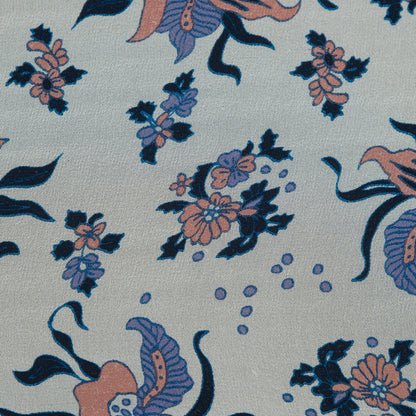Pink and Blue Floral Border Printed Silk Chiffon Detail