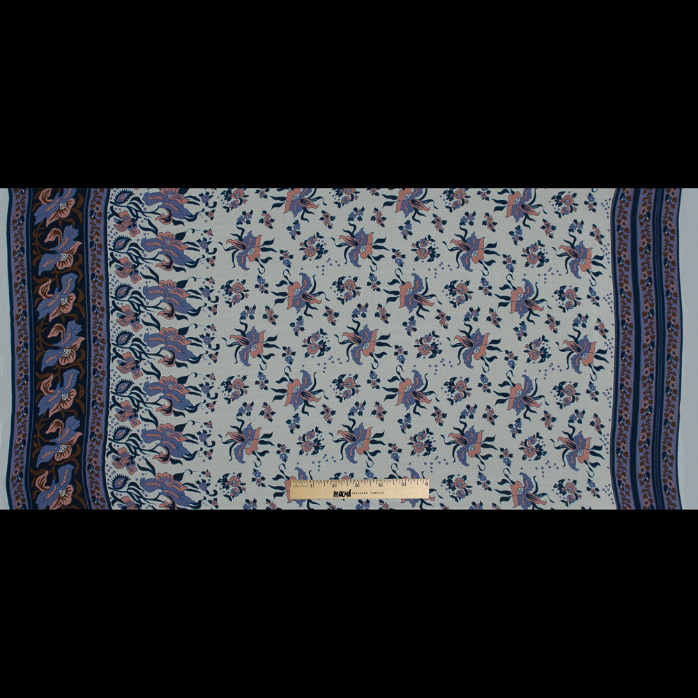 Pink and Blue Floral Border Printed Silk Chiffon Full