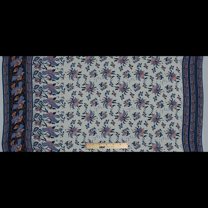 Pink and Blue Floral Border Printed Silk Chiffon Full
