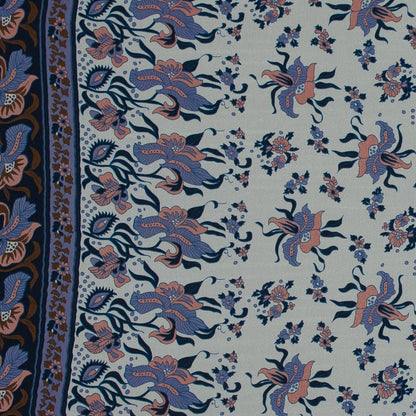 Pink and Blue Floral Border Printed Silk Chiffon