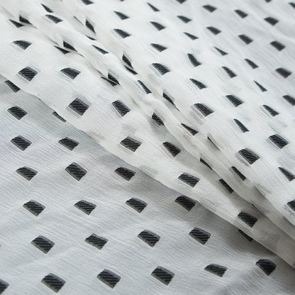 White Crinkled Silk Chiffon with Embroidered Rectangles Folded
