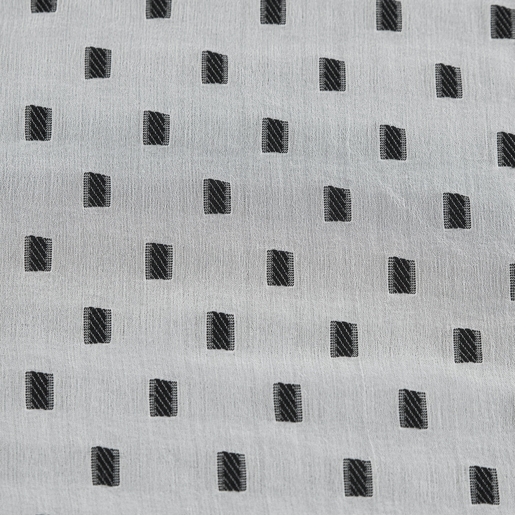 White Crinkled Silk Chiffon with Embroidered Rectangles Detail