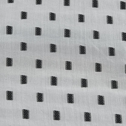 White Crinkled Silk Chiffon with Embroidered Rectangles Detail