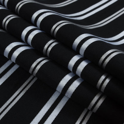 Black Cotton Twill with Silver Embroidered Stripes Folded