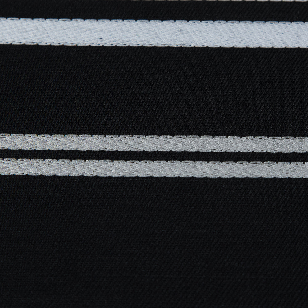 Black Cotton Twill with Silver Embroidered Stripes Detail