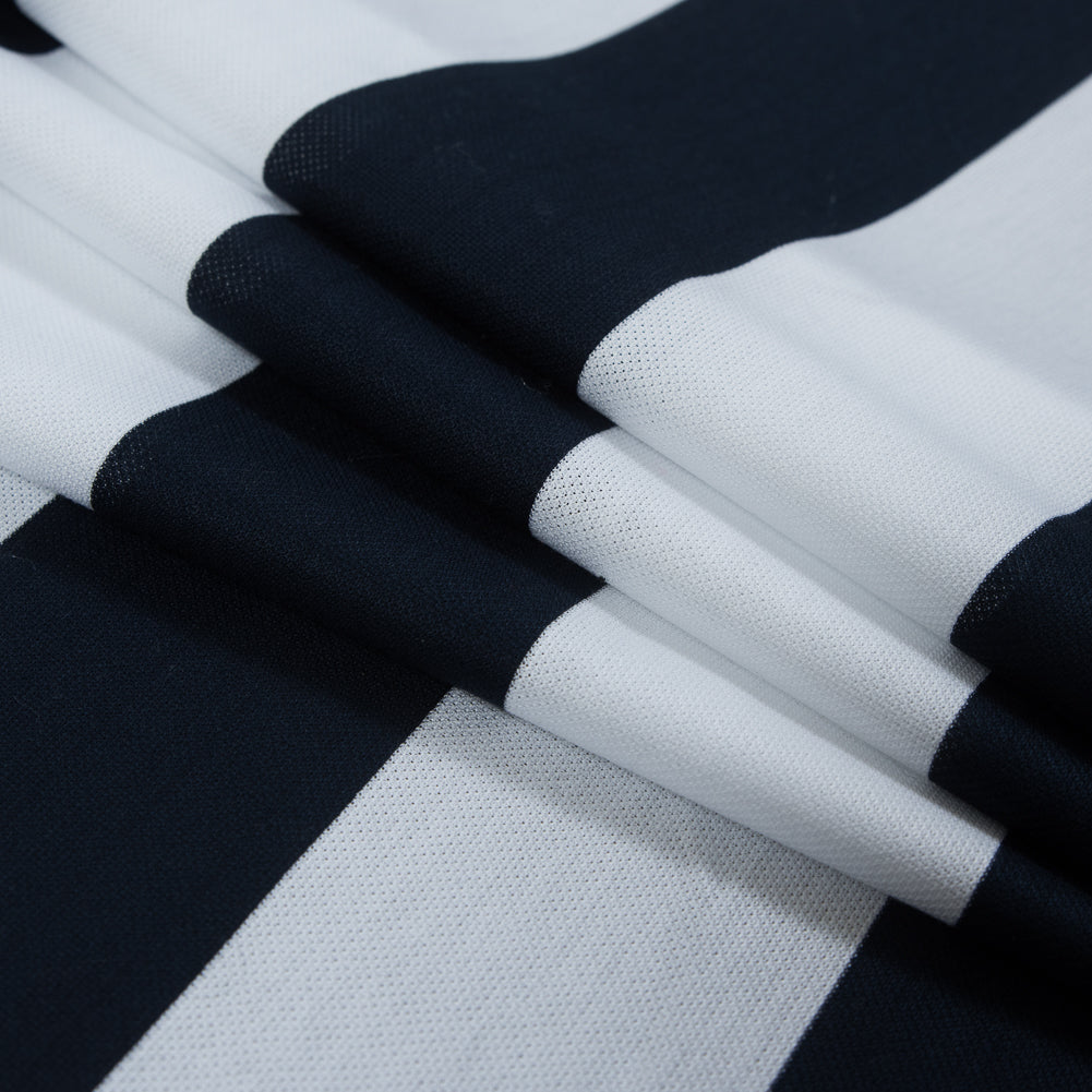 Navy and White Awning Striped Knit Pique Folded