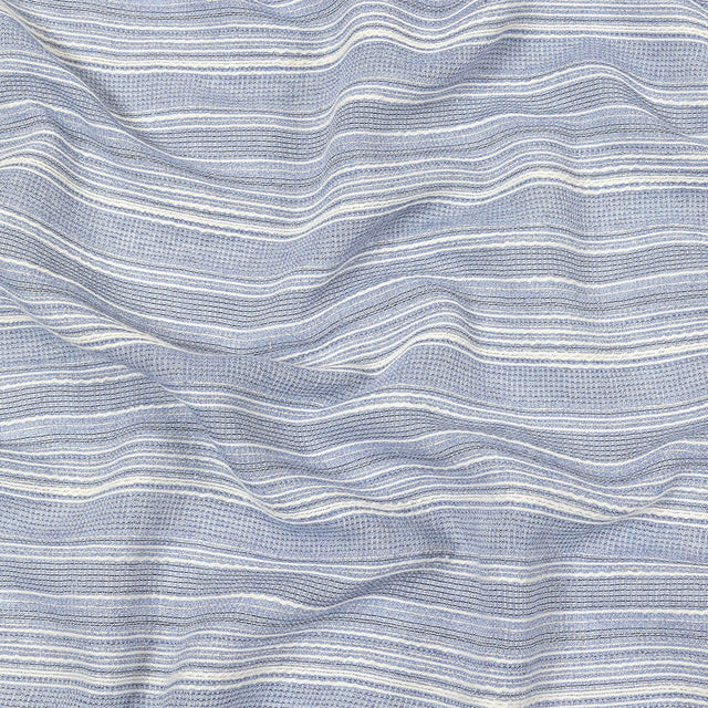 Sky Blue and White Striped Gauzy Cotton Crepe
