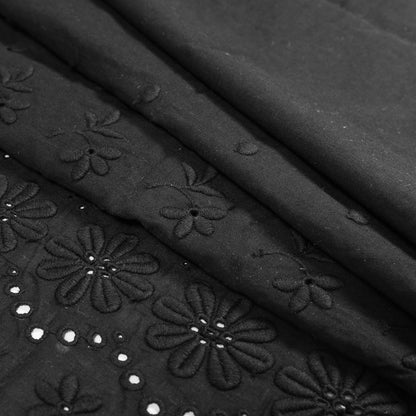 Famous NYC Designer Black Bordered Embroidered Cotton Eyelet Folded