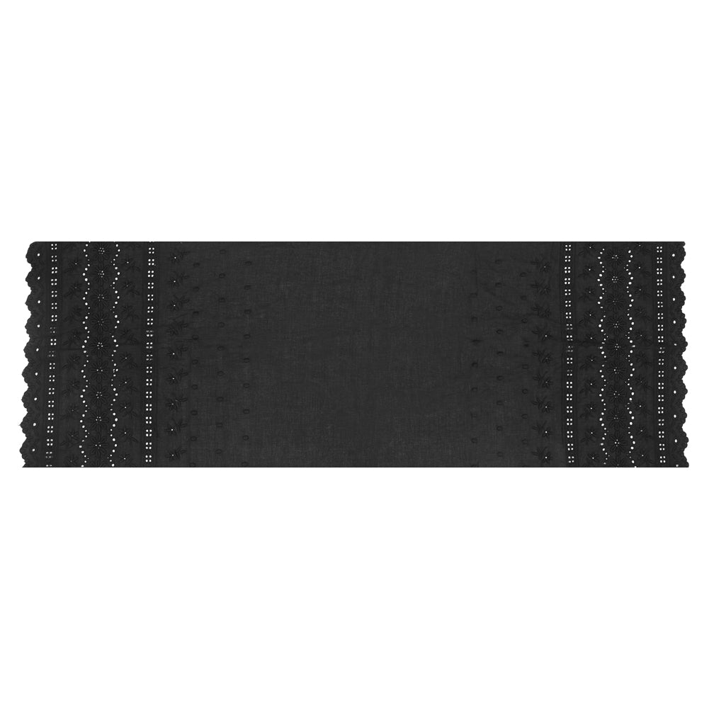 Famous NYC Designer Black Bordered Embroidered Cotton Eyelet Full